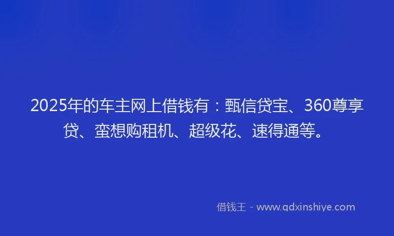 2025年的车主网上借钱有：甄信贷宝、360尊享贷、蛮想购租机、超级花、速得通等。