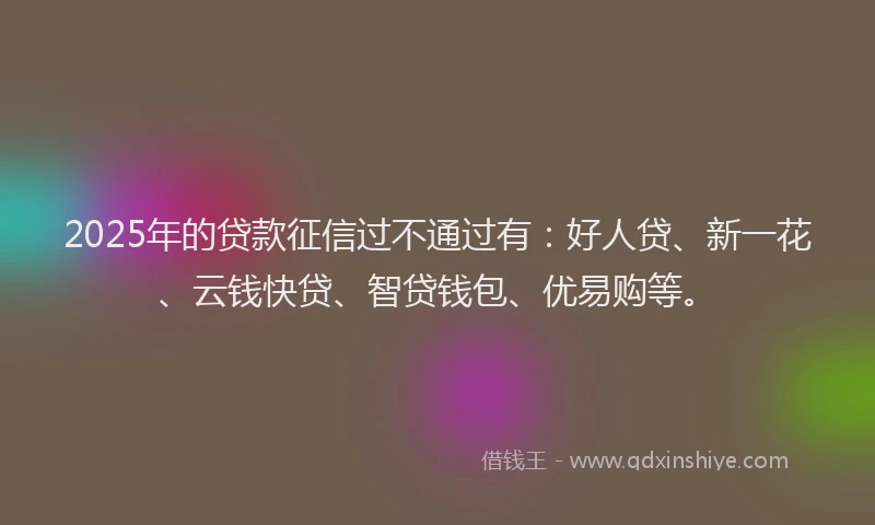 2025年的贷款征信过不通过有：好人贷、新一花、云钱快贷、智贷钱包、优易购等。