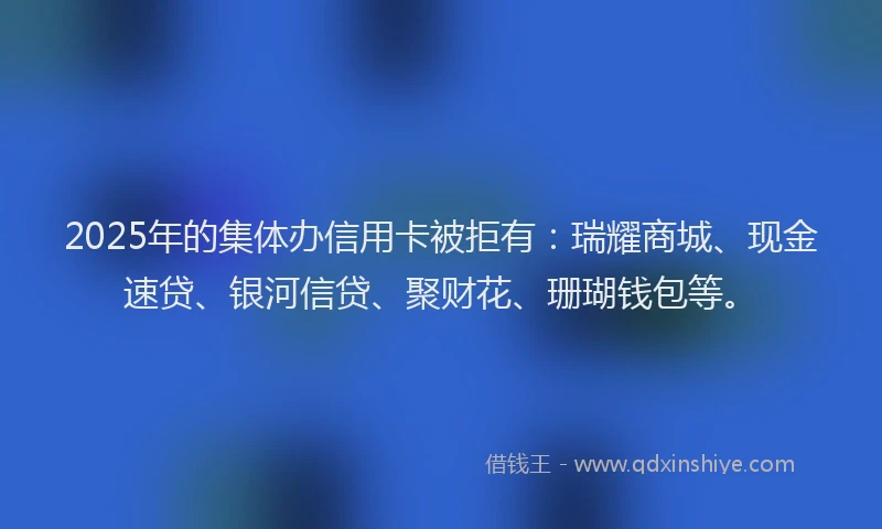 2025年的集体办信用卡被拒有：瑞耀商城、现金速贷、银河信贷、聚财花、珊瑚钱包等。