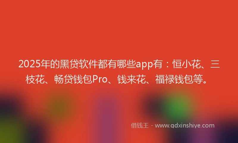 2025年的黑贷软件都有哪些app有：恒小花、三枝花、畅贷钱包Pro、钱来花、福禄钱包等。