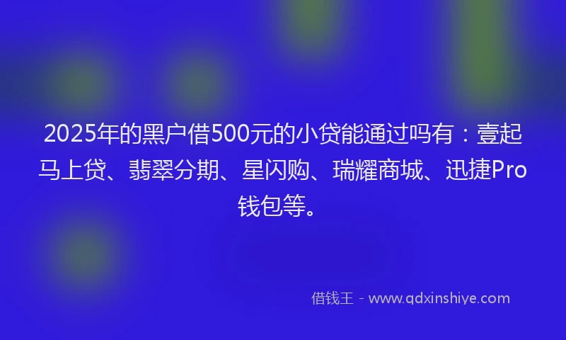 2025年的黑户借500元的小贷能通过吗有：壹起马上贷、翡翠分期、星闪购、瑞耀商城、迅捷Pro钱包等。