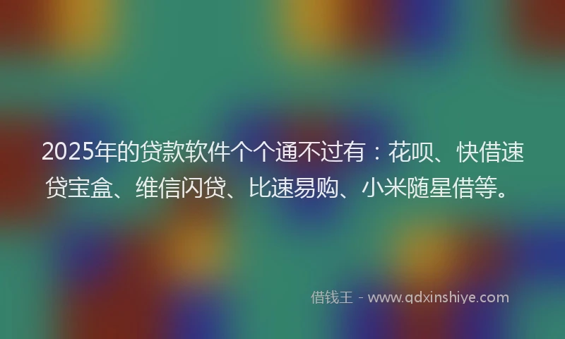 2025年的贷款软件个个通不过有：花呗、快借速贷宝盒、维信闪贷、比速易购、小米随星借等。