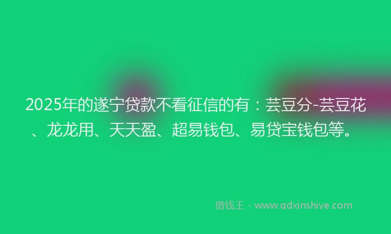 2025年的遂宁贷款不看征信的有：芸豆分-芸豆花、龙龙用、天天盈、超易钱包、易贷宝钱包等。