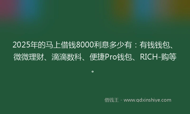 2025年的马上借钱8000利息多少有：有钱钱包、微微理财、滴滴数科、便捷Pro钱包、RICH-购等。