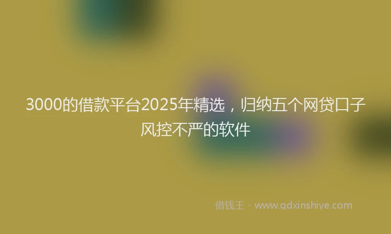 3000的借款平台2025年精选，归纳五个网贷口子风控不严的软件