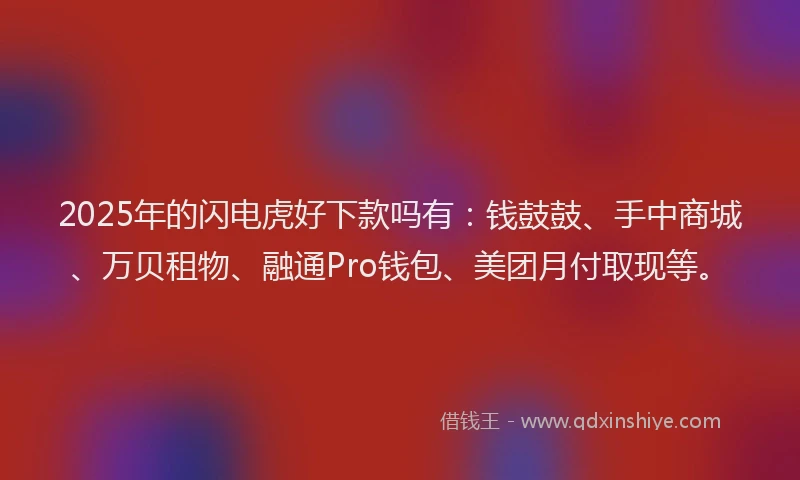 2025年的闪电虎好下款吗有：钱鼓鼓、手中商城、万贝租物、融通Pro钱包、美团月付取现等。