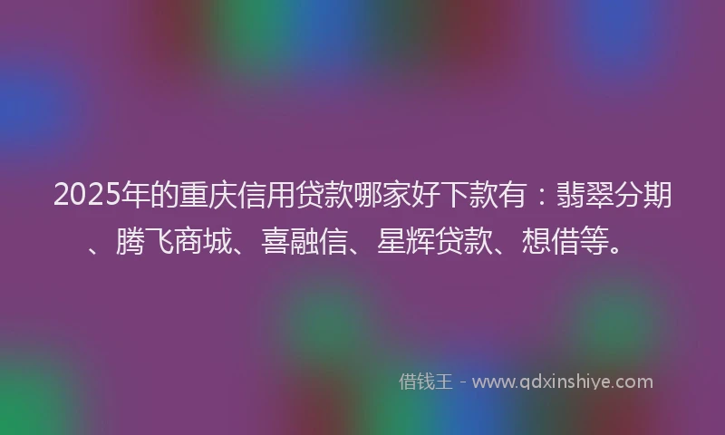 2025年的重庆信用贷款哪家好下款有：翡翠分期、腾飞商城、喜融信、星辉贷款、想借等。