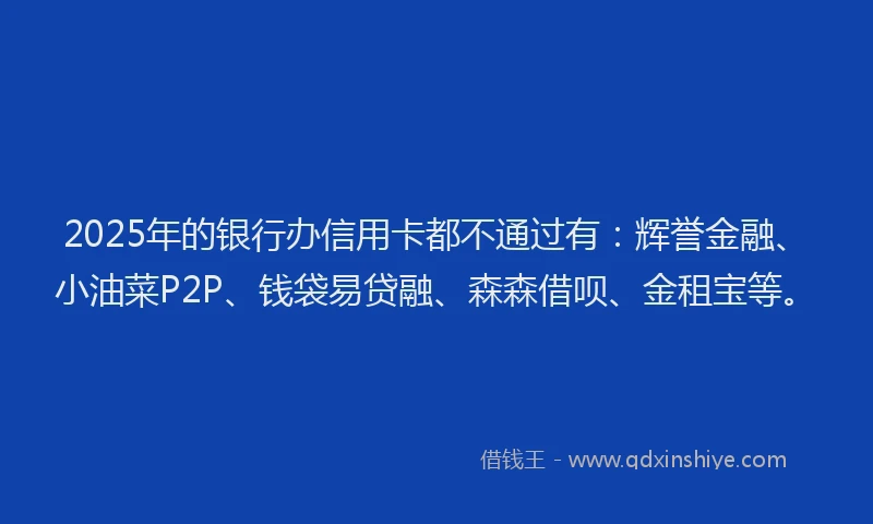 2025年的银行办信用卡都不通过有：辉誉金融、小油菜P2P、钱袋易贷融、森森借呗、金租宝等。
