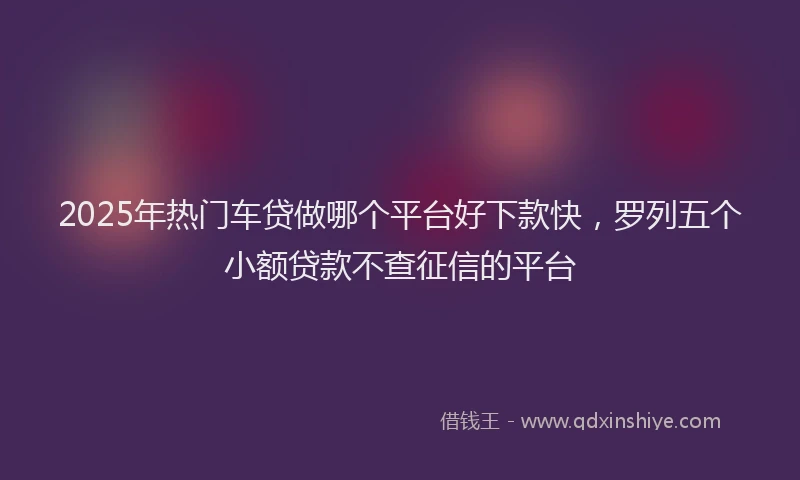 2025年热门车贷做哪个平台好下款快，罗列五个小额贷款不查征信的平台