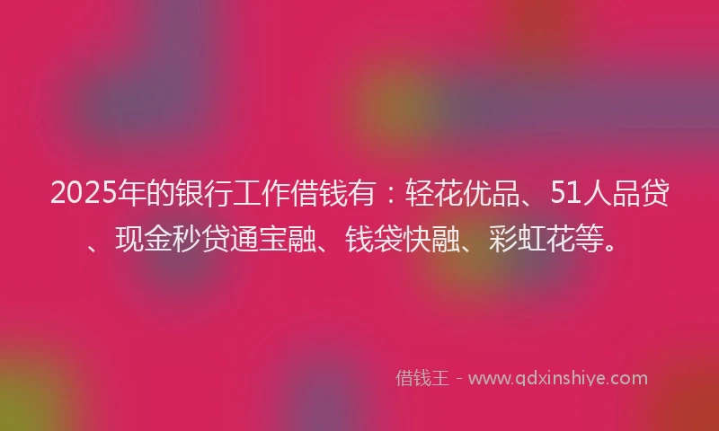 2025年的银行工作借钱有：轻花优品、51人品贷、现金秒贷通宝融、钱袋快融、彩虹花等。