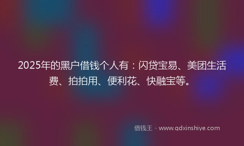 2025年的黑户借钱个人有：闪贷宝易、美团生活费、拍拍用、便利花、快融宝等。