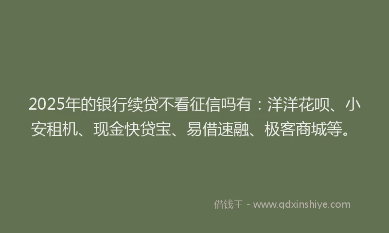 2025年的银行续贷不看征信吗有：洋洋花呗、小安租机、现金快贷宝、易借速融、极客商城等。