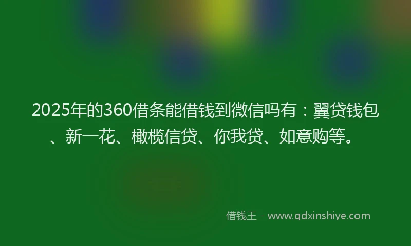 2025年的360借条能借钱到微信吗有：翼贷钱包、新一花、橄榄信贷、你我贷、如意购等。