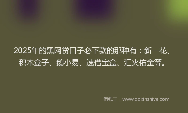 2025年的黑网贷口子必下款的那种有：新一花、积木盒子、鹅小易、速借宝盒、汇火佑金等。