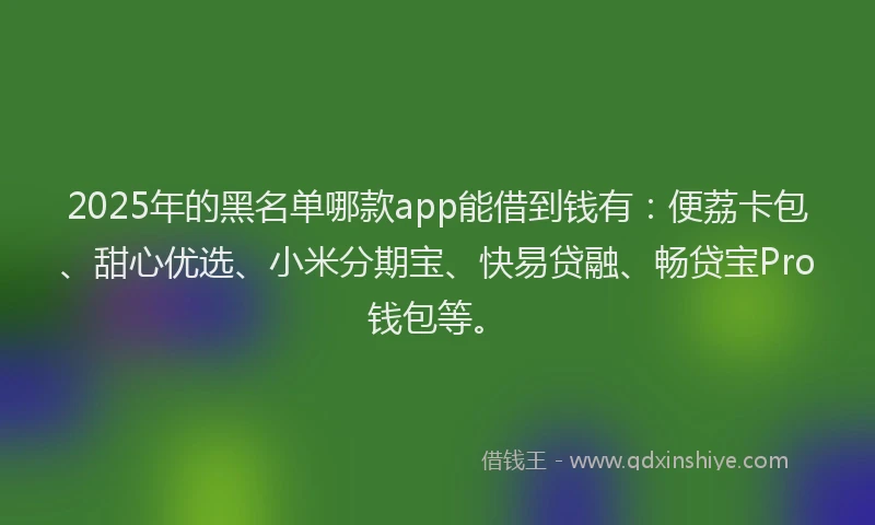 2025年的黑名单哪款app能借到钱有：便荔卡包、甜心优选、小米分期宝、快易贷融、畅贷宝Pro钱包等。