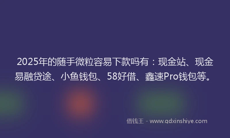 2025年的随手微粒容易下款吗有：现金站、现金易融贷途、小鱼钱包、58好借、鑫速Pro钱包等。