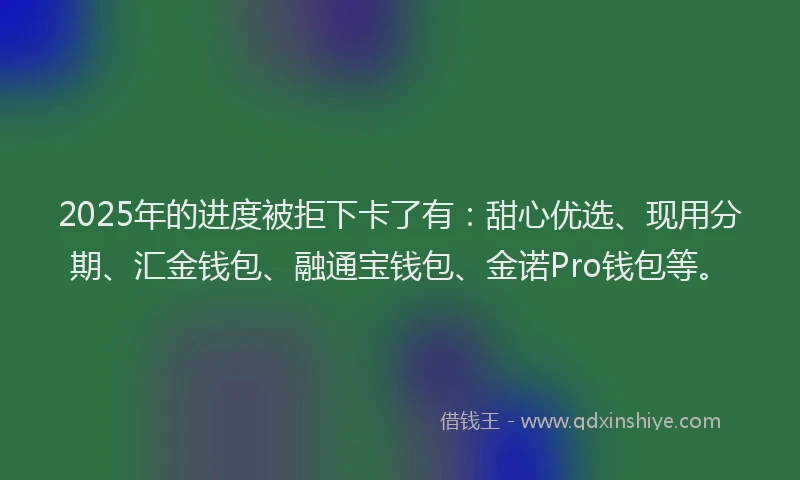 2025年的进度被拒下卡了有：甜心优选、现用分期、汇金钱包、融通宝钱包、金诺Pro钱包等。