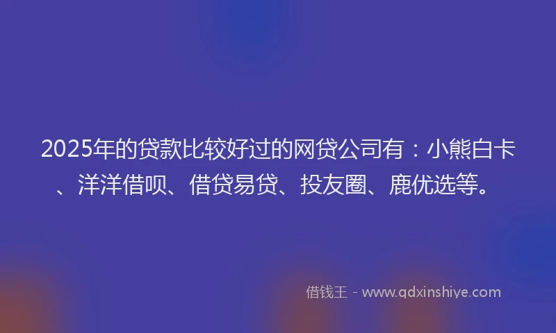 2025年的贷款比较好过的网贷公司有：小熊白卡、洋洋借呗、借贷易贷、投友圈、鹿优选等。