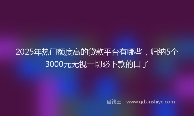 2025年热门额度高的贷款平台有哪些，归纳5个3000元无视一切必下款的口子
