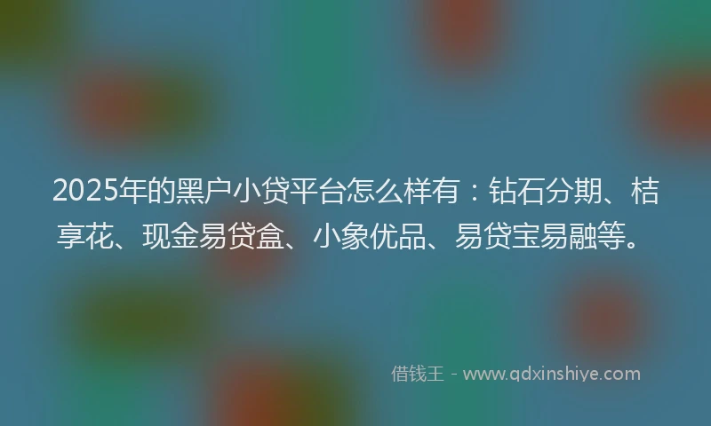 2025年的黑户小贷平台怎么样有：钻石分期、桔享花、现金易贷盒、小象优品、易贷宝易融等。