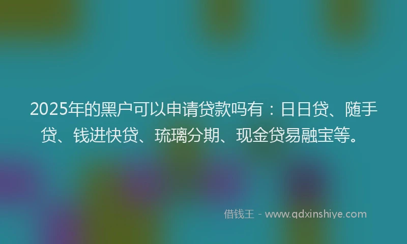 2025年的黑户可以申请贷款吗有：日日贷、随手贷、钱进快贷、琉璃分期、现金贷易融宝等。