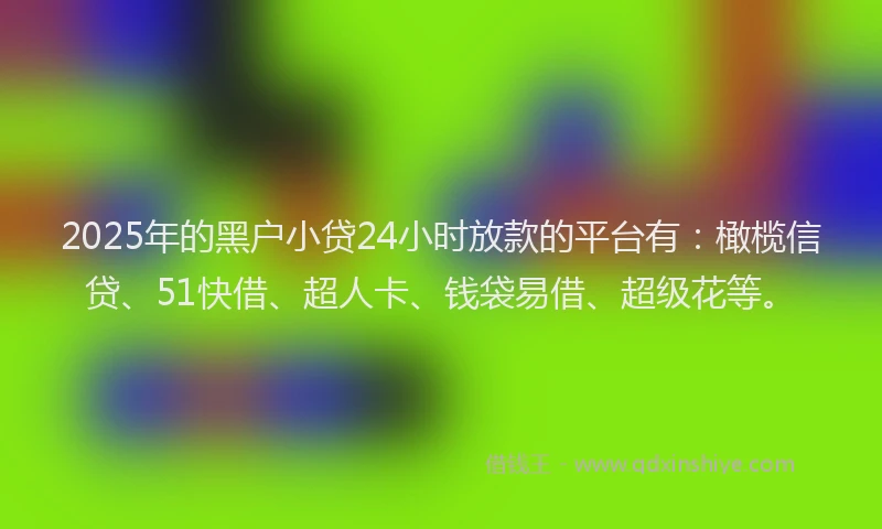 2025年的黑户小贷24小时放款的平台有：橄榄信贷、51快借、超人卡、钱袋易借、超级花等。