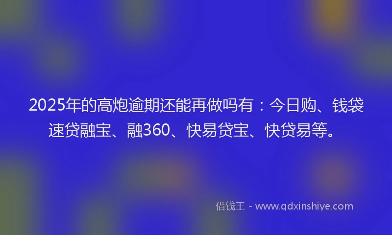 2025年的高炮逾期还能再做吗有：今日购、钱袋速贷融宝、融360、快易贷宝、快贷易等。