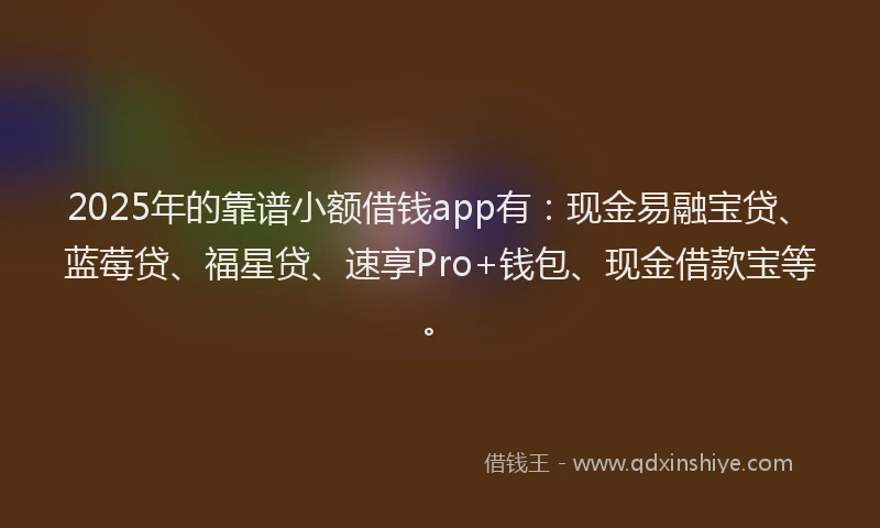 2025年的靠谱小额借钱app有：现金易融宝贷、蓝莓贷、福星贷、速享Pro+钱包、现金借款宝等。