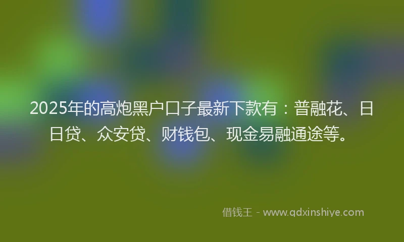 2025年的高炮黑户口子最新下款有：普融花、日日贷、众安贷、财钱包、现金易融通途等。