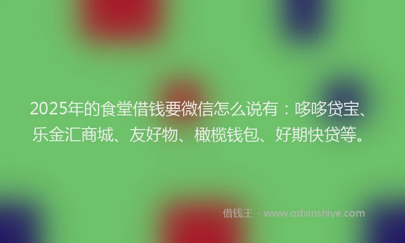 2025年的食堂借钱要微信怎么说有：哆哆贷宝、乐金汇商城、友好物、橄榄钱包、好期快贷等。