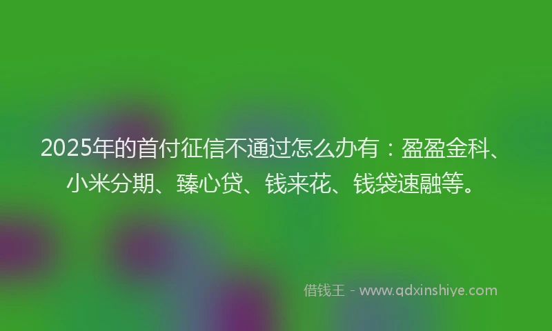 2025年的首付征信不通过怎么办有：盈盈金科、小米分期、臻心贷、钱来花、钱袋速融等。
