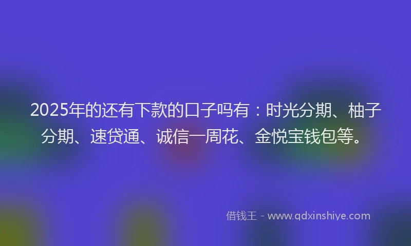 2025年的还有下款的口子吗有：时光分期、柚子分期、速贷通、诚信一周花、金悦宝钱包等。