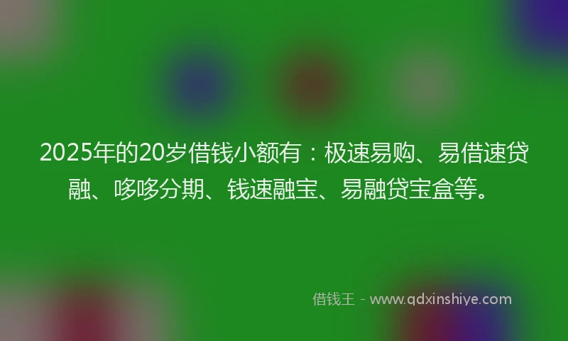 2025年的20岁借钱小额有：极速易购、易借速贷融、哆哆分期、钱速融宝、易融贷宝盒等。