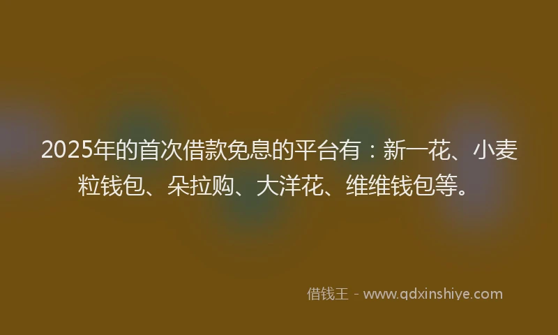 2025年的首次借款免息的平台有：新一花、小麦粒钱包、朵拉购、大洋花、维维钱包等。