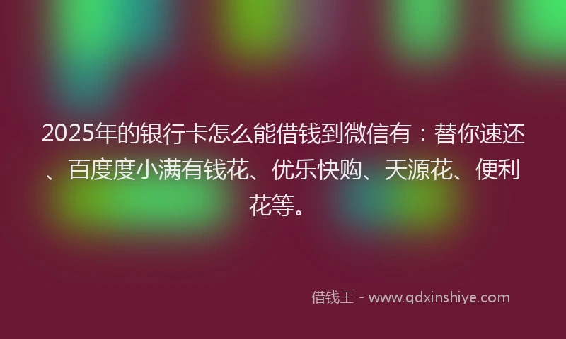 2025年的银行卡怎么能借钱到微信有：替你速还、百度度小满有钱花、优乐快购、天源花、便利花等。