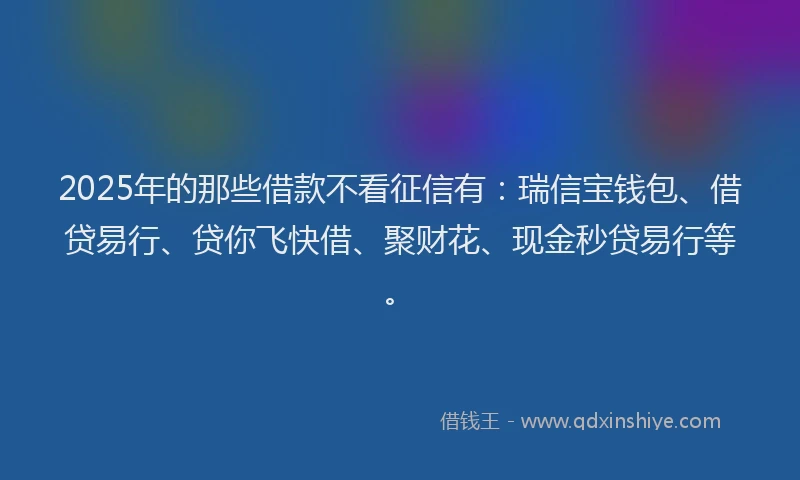 2025年的那些借款不看征信有：瑞信宝钱包、借贷易行、贷你飞快借、聚财花、现金秒贷易行等。