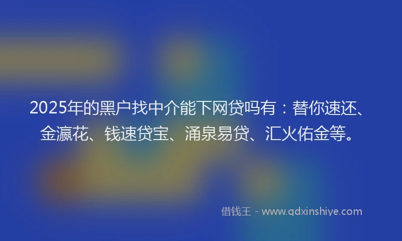 2025年的黑户找中介能下网贷吗有：替你速还、金瀛花、钱速贷宝、涌泉易贷、汇火佑金等。