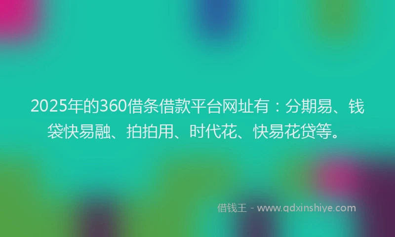 2025年的360借条借款平台网址有：分期易、钱袋快易融、拍拍用、时代花、快易花贷等。