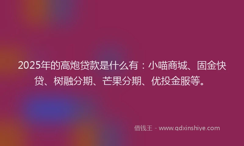 2025年的高炮贷款是什么有：小喵商城、固金快贷、树融分期、芒果分期、优投金服等。