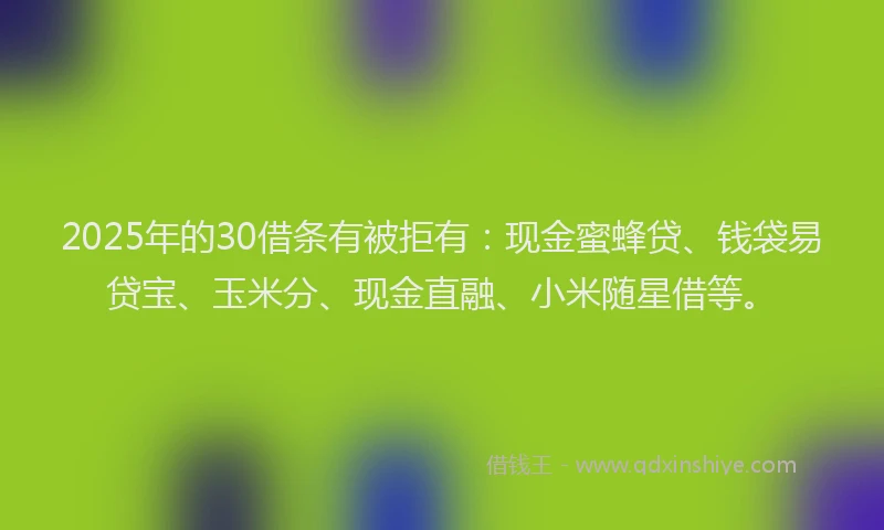 2025年的30借条有被拒有：现金蜜蜂贷、钱袋易贷宝、玉米分、现金直融、小米随星借等。