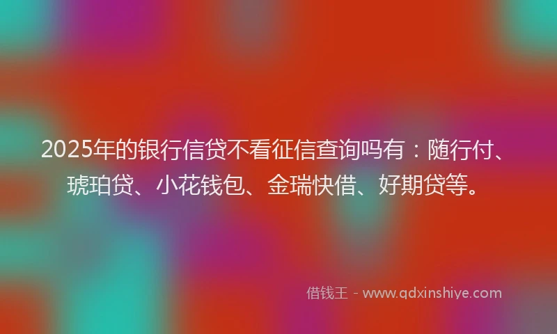 2025年的银行信贷不看征信查询吗有：随行付、琥珀贷、小花钱包、金瑞快借、好期贷等。