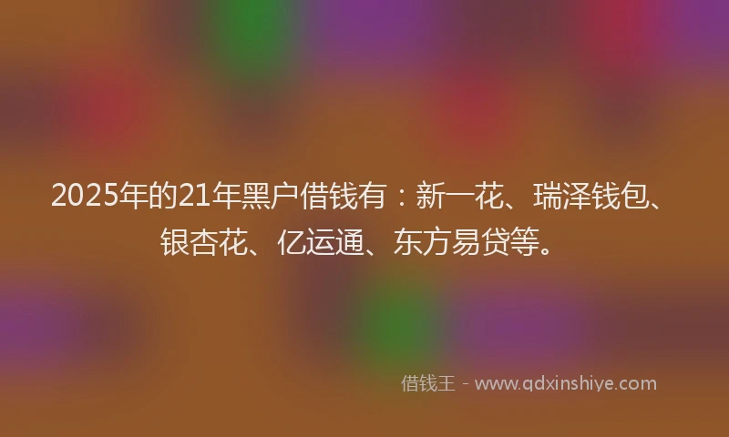 2025年的21年黑户借钱有：新一花、瑞泽钱包、银杏花、亿运通、东方易贷等。