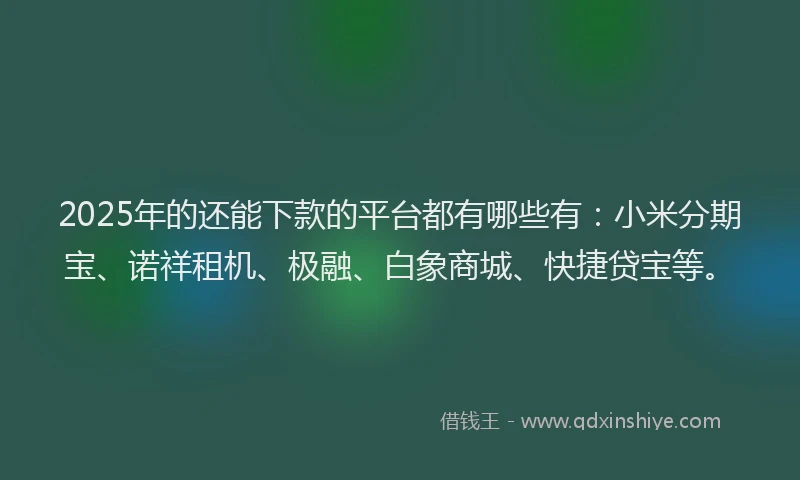 2025年的还能下款的平台都有哪些有：小米分期宝、诺祥租机、极融、白象商城、快捷贷宝等。