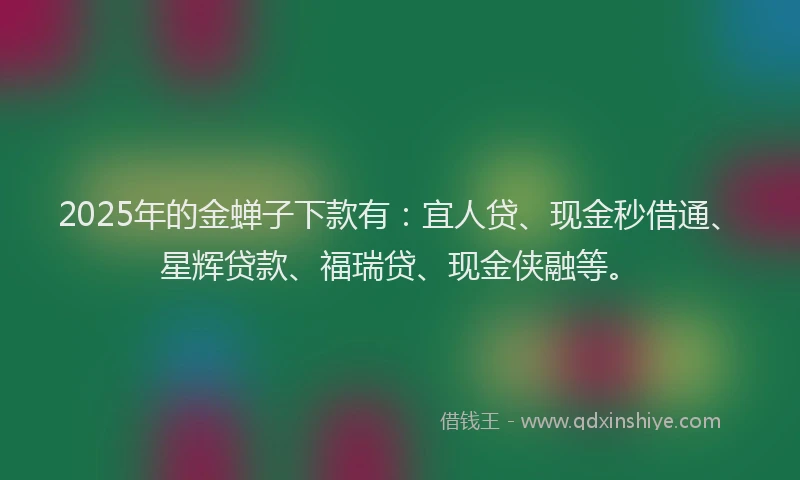 2025年的金蝉子下款有：宜人贷、现金秒借通、星辉贷款、福瑞贷、现金侠融等。