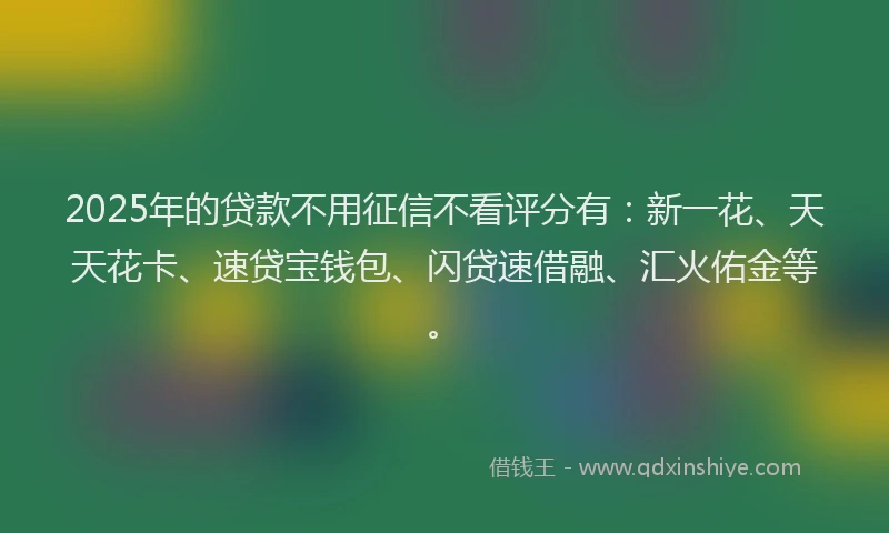 2025年的贷款不用征信不看评分有：新一花、天天花卡、速贷宝钱包、闪贷速借融、汇火佑金等。