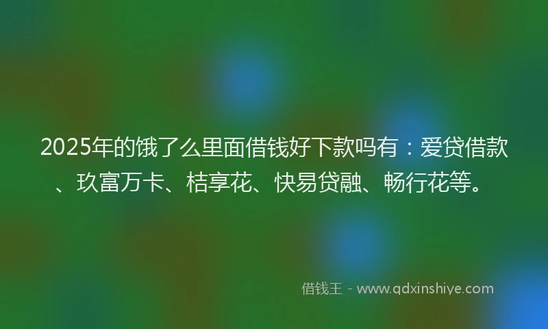 2025年的饿了么里面借钱好下款吗有：爱贷借款、玖富万卡、桔享花、快易贷融、畅行花等。