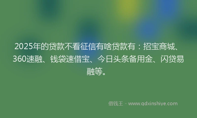 2025年的贷款不看征信有啥贷款有：招宝商城、360速融、钱袋速借宝、今日头条备用金、闪贷易融等。