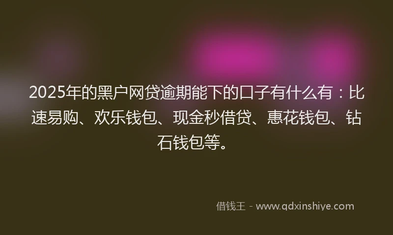 2025年的黑户网贷逾期能下的口子有什么有：比速易购、欢乐钱包、现金秒借贷、惠花钱包、钻石钱包等。