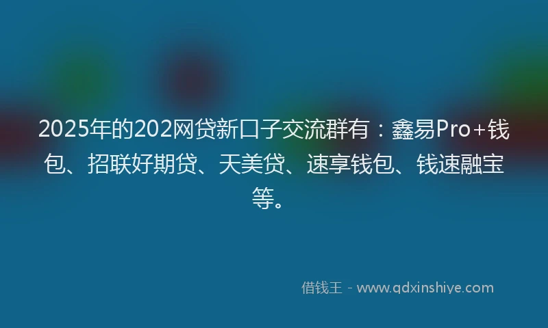 2025年的202网贷新口子交流群有：鑫易Pro+钱包、招联好期贷、天美贷、速享钱包、钱速融宝等。