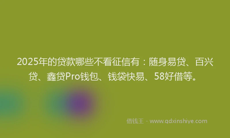 2025年的贷款哪些不看征信有：随身易贷、百兴贷、鑫贷Pro钱包、钱袋快易、58好借等。